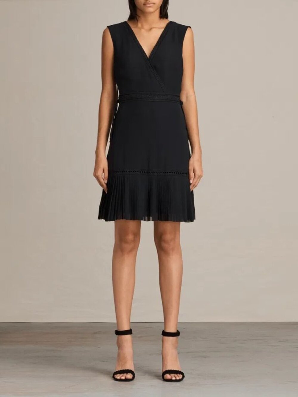 AllSaints Black Keena Pleat Dress
